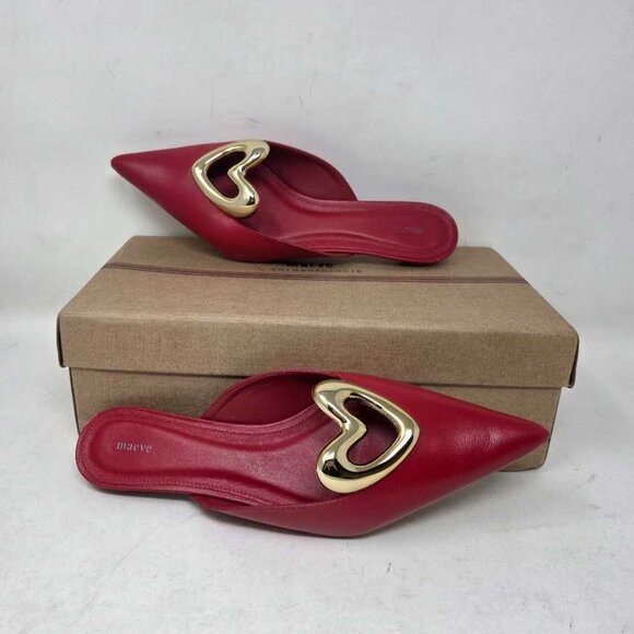Women's US 7-7.5 / EU 38 Maeve x Anthropologie red heart mules kitten heels - Picture 1 of 11